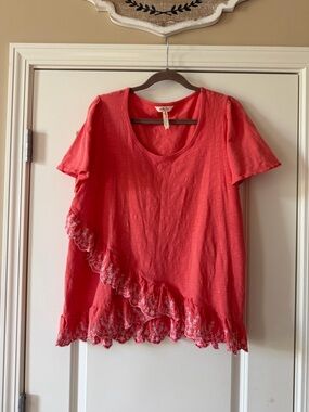 Matilda Jane Coral Pink Ruffle Embroidered Short Sleeve Top
